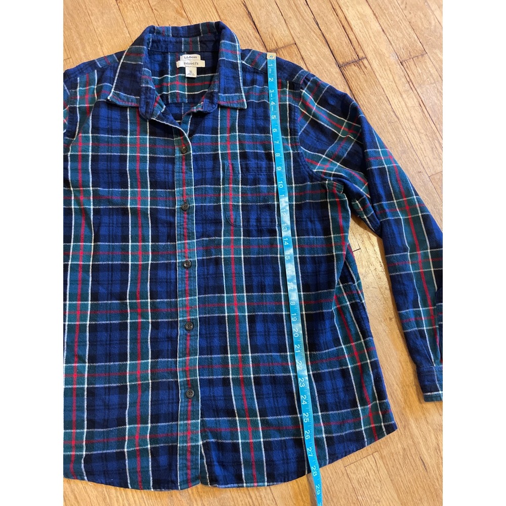 LLBean Relaxed Fit Flannel Blue Plaid Long Sleeve XL Cotton Warm Lumberjack - Picture 4 of 8